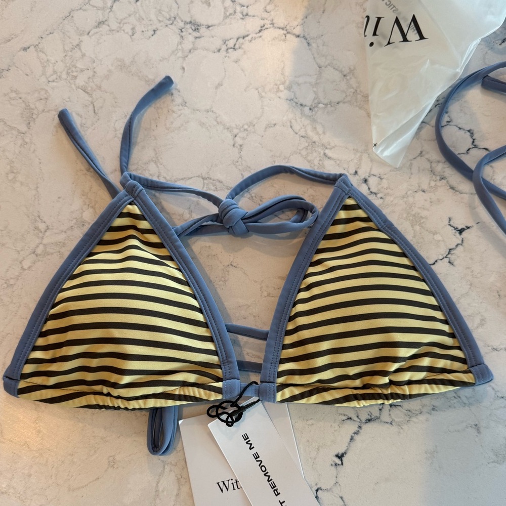 NWT With Jean Juni Bikini Top in Yellow Stripe - Picture 3 of 4